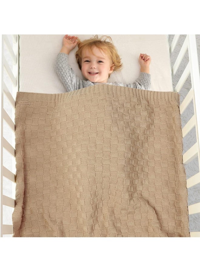 LAWKUL Baby Blankets Knit Cable Babe Blanket Soft Airy Newborn Infant Receiving Swaddling Beige Neutral Crib Stroller 40"x30" - Image 2
